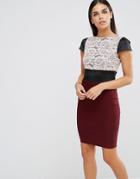 Vesper Cap Sleeve Dress With Lace Top - Red