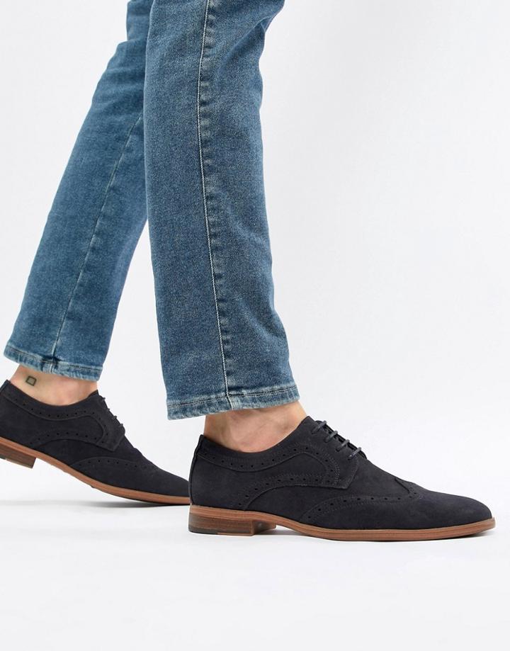 New Look Faux Suede Brogue In Navy - Navy