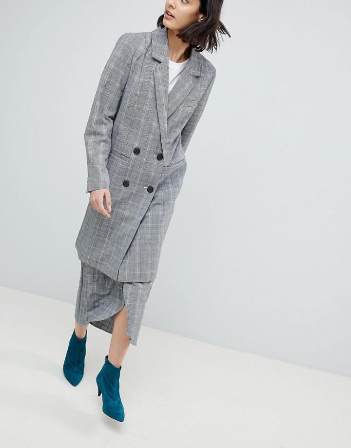 Gestuz Danielle Longline Blazer In Check - Gray