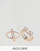 Asos Curve Pack Of 2 Fine Crystal Kiss Ring Pack - Copper