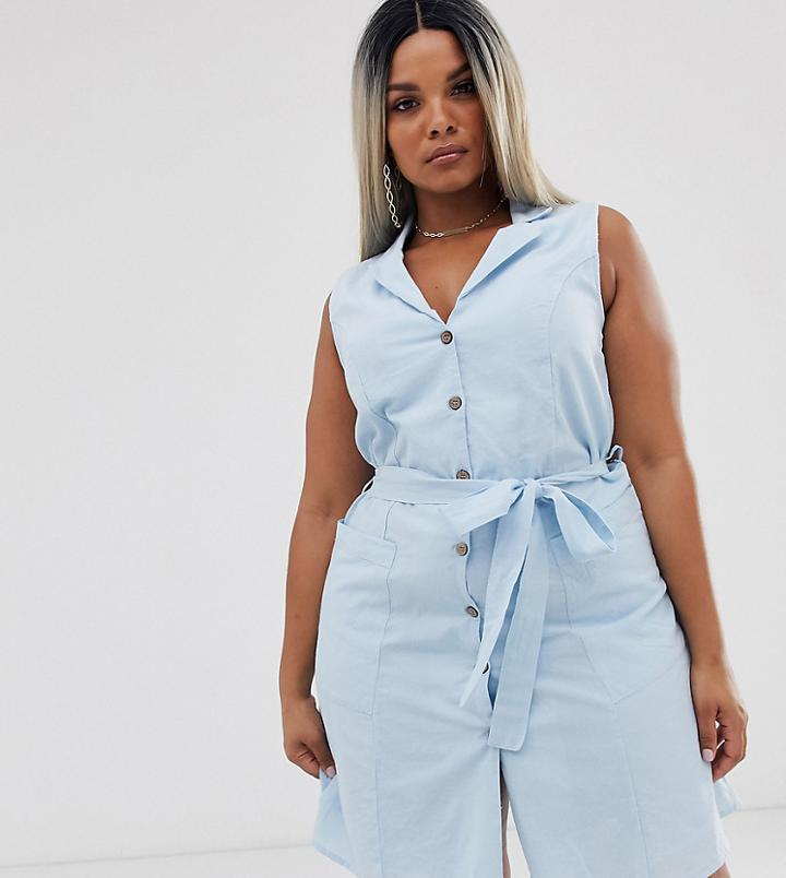 Vero Moda Curve Button Through Chambray Dress-blue