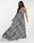 Asos Design One Shoulder Scrunch Elastic Pleated Maxi Dress In Zebra Print-multi