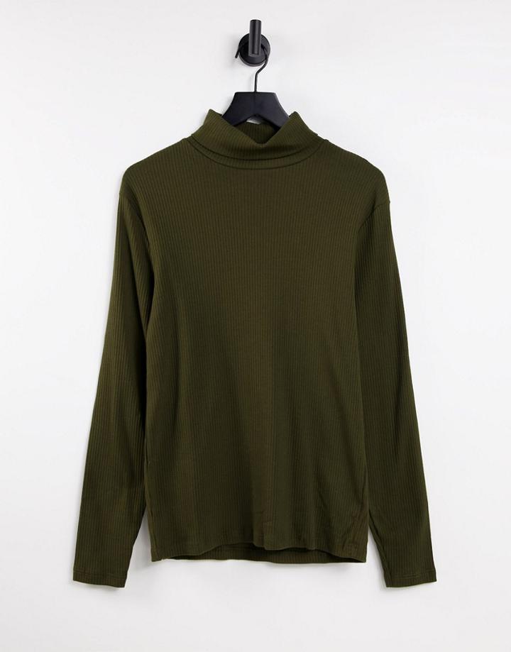 River Island Long Sleeve Ribbed Roll Neck Sweater In Green