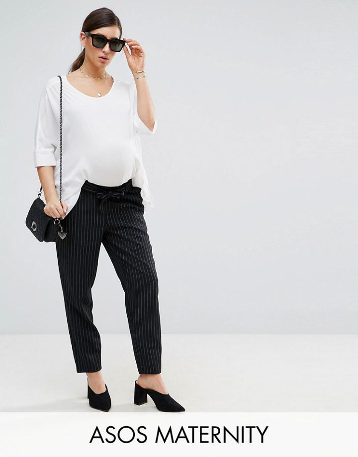 Asos Maternity Pant In Pin Stripe With Paperbag Waist - Multi