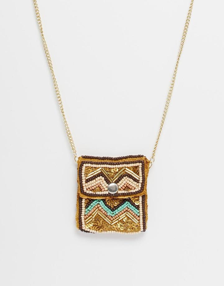 Asos Beaded Festival Purse Necklace - Multi