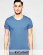 Farah T-shirt With V Neck & F Logo Slim Fit Exclusive - Dusky Blue