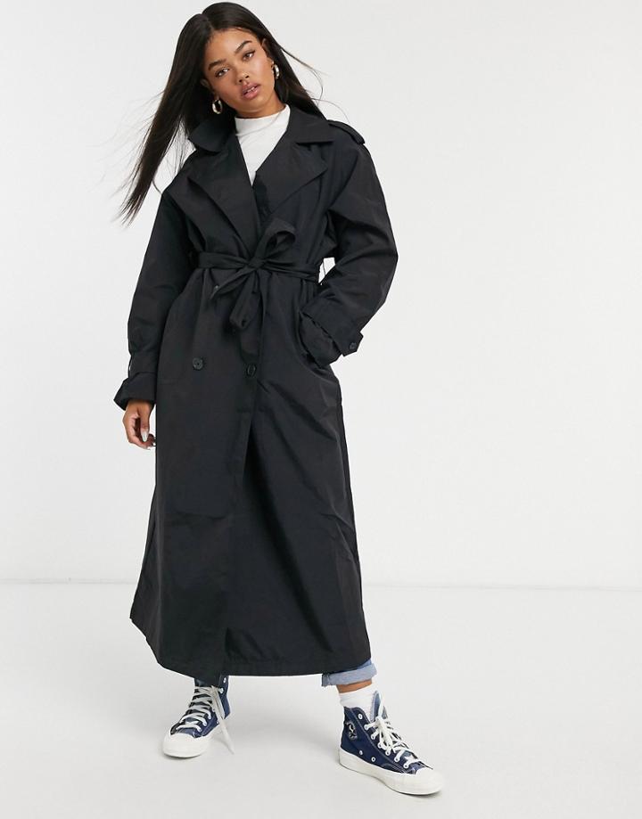 Asos Design Taffeta Trench Coat In Black