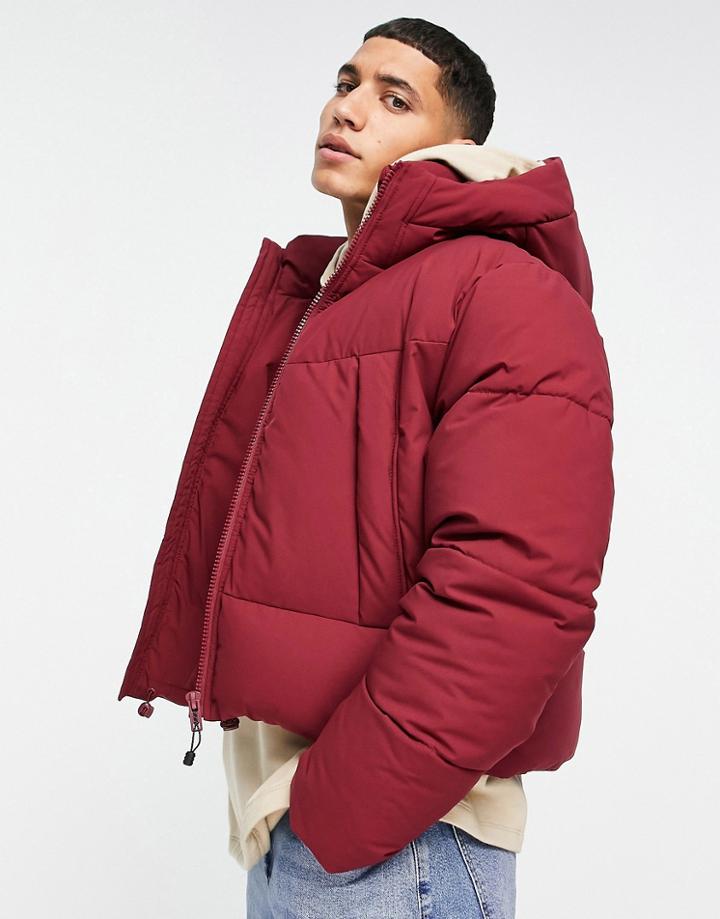 Asos Design Puffer Jacket With Hood In Red