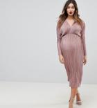 Asos Maternity Batwing V-neck Plisse Mini Dress - Pink