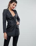 Asos Shark Shoulder Metallic Animal Longline Blazer - Black