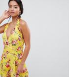 Parisian Petite Floral Romper With Halter Neck - Yellow