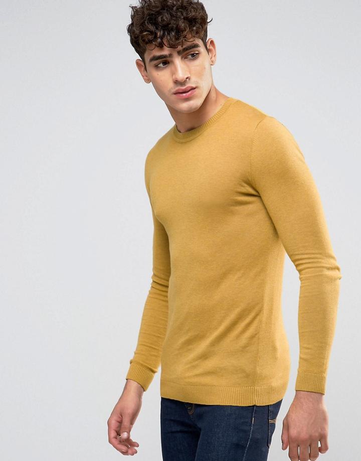 Asos Muscle Fit Sweater In Yellow Cotton - Yellow