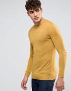 Asos Muscle Fit Sweater In Yellow Cotton - Yellow