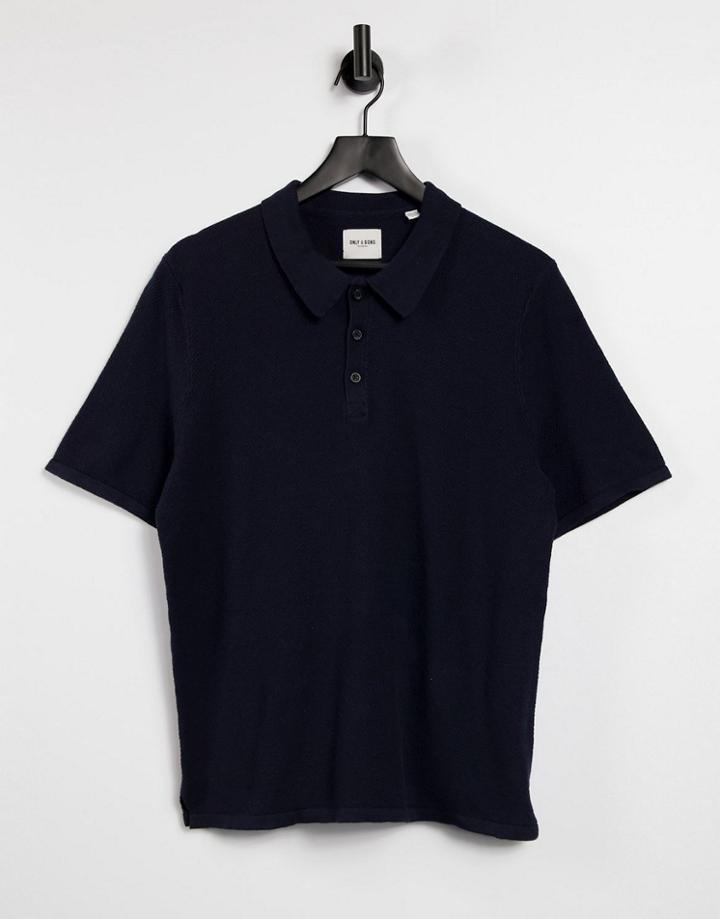 Only & Sons Knitted Polo In Navy