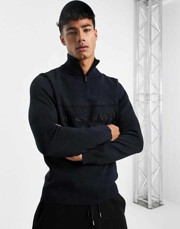 River Island Maison Funnel Neck Sweater In Navy