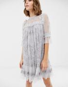 Needle & Thread Lace High Neck Mini Dress In Dusk Blue