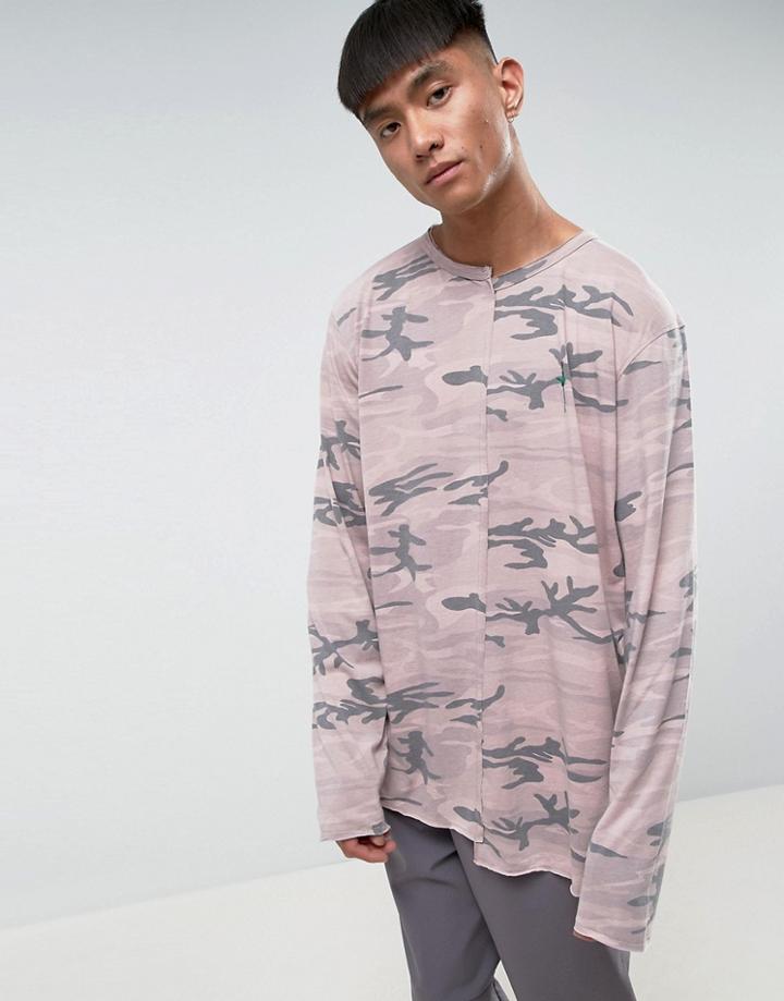 Mennace Long Sleeve T-shirt With Splicing In Desert Camo - Multi