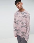 Mennace Long Sleeve T-shirt With Splicing In Desert Camo - Multi