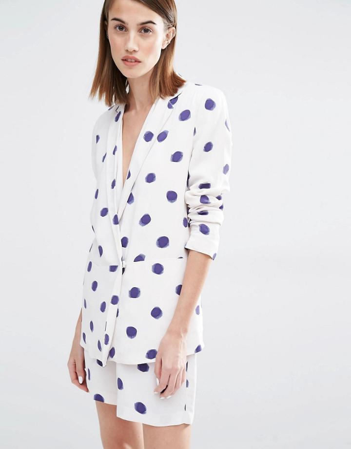 Selected Fria Spot Print 3/4 Sleeve Blazer - Blue Dot Print