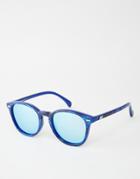 Le Specs Bandwagon Round Sunglasses In Blue