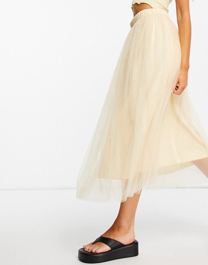 Vero Moda Tulle Midi Skirt In Cream-white