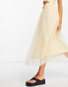 Vero Moda Tulle Midi Skirt In Cream-white