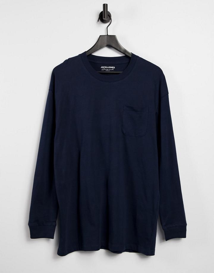 Jack & Jones Originals Oversized Long Sleeve Top In Navy