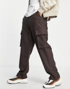 Mennace Relaxed Fit Smart Pants With Cargo Pockets In Brown