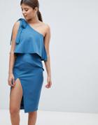 Missguided One Shoulder Bow Sleeve Dress - Blue