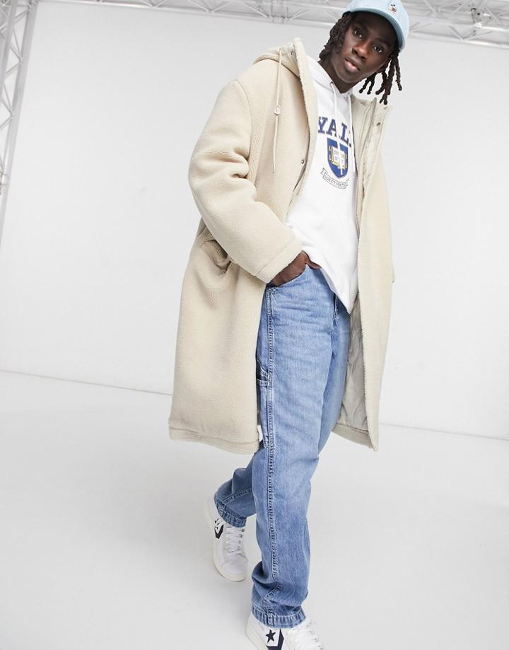 Asos Design Borg Oversized Jacket In Stone-neutral