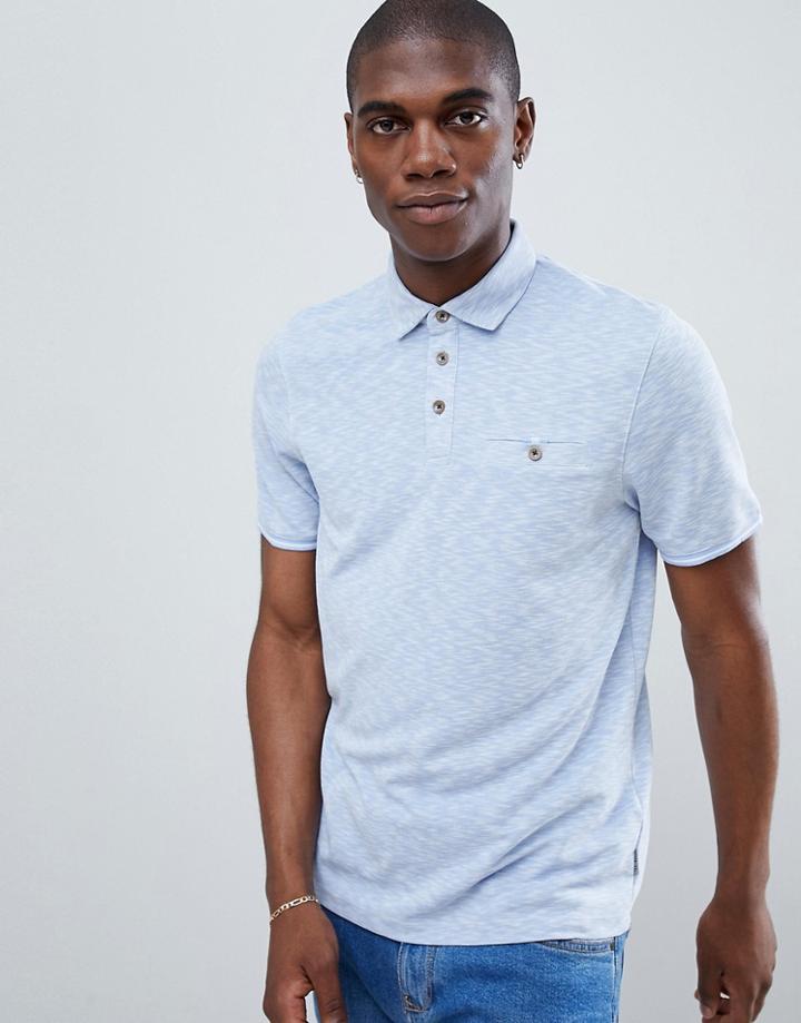 Ted Baker Cotton Polo In Slub Texture - Blue