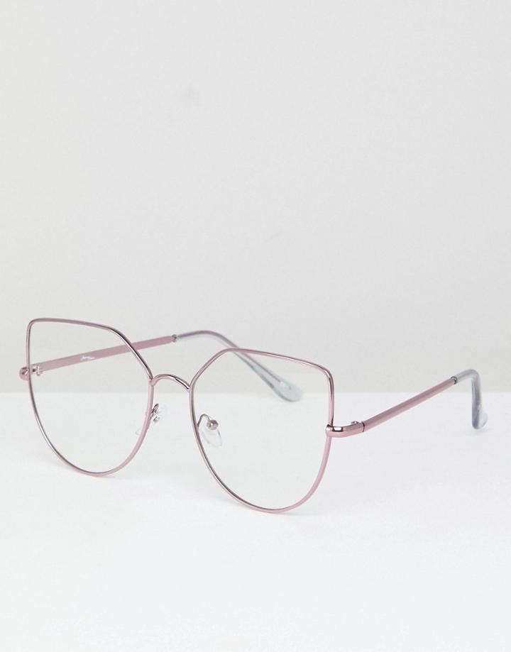 Jeepers Peepers Cat Eye Clear Lens Glasses In Rose Gold - Pink