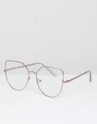 Jeepers Peepers Cat Eye Clear Lens Glasses In Rose Gold - Pink