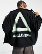 Asos Unrvlld Spply Oversized Zip Through Fleece Jacket With Large Logo Back Print In Black