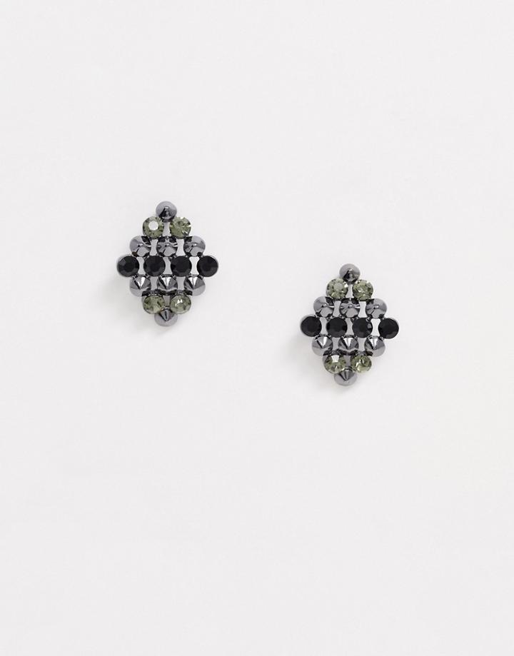 Designb London Jewelled Statement Gunmetal Earrings