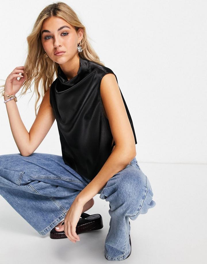 Topshop Linen Tie Shoulder Crop Top In Pink