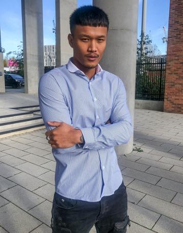 Shelby & Sons Shirt With Contrast Penny Collar In Blue And White Stripe