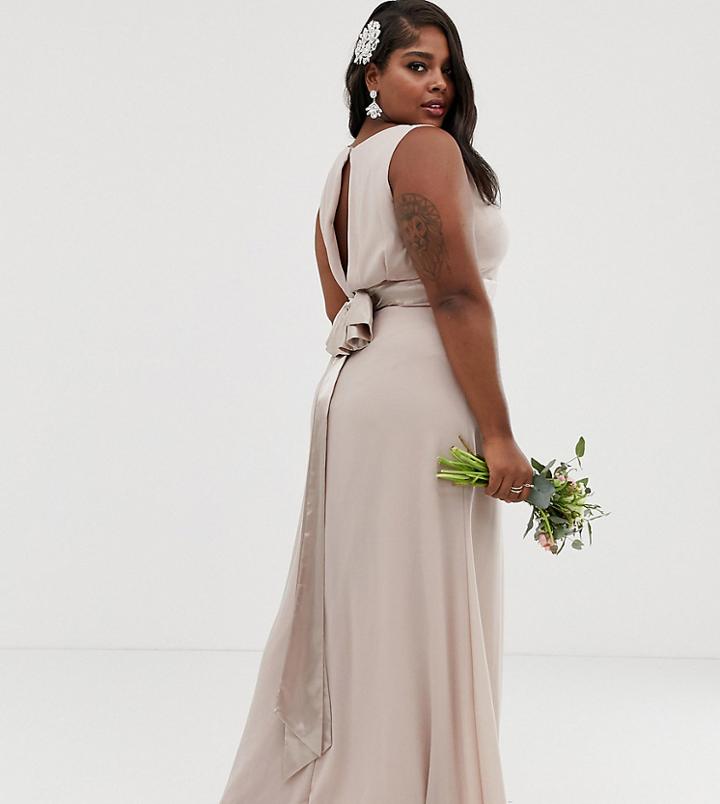 Tfnc Plus Bridesmaid Exclusive Bow Back Maxi In Mink-pink