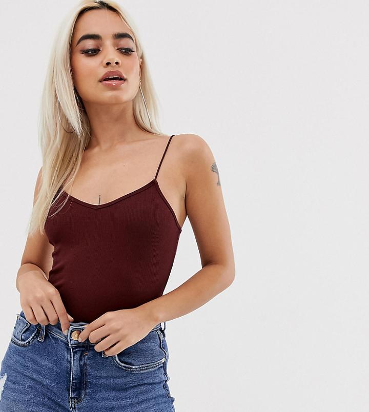 Asos Design Petite Spaghetti Strap Cami Body In Brown - Brown