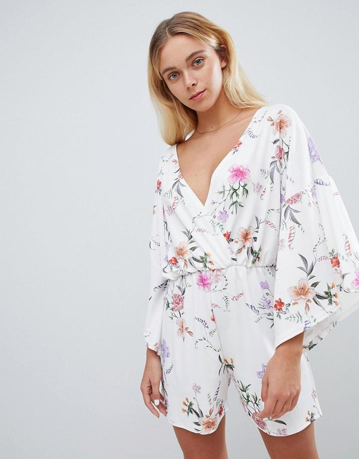 Lasula Floral Batwing Romper-white