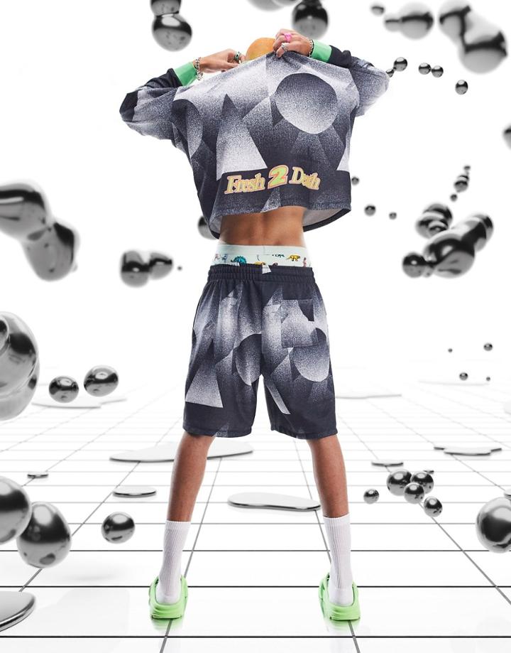 Asos Design Oversized Shorts In Black All Over Print With Motocross Graphics - Part Of A Set