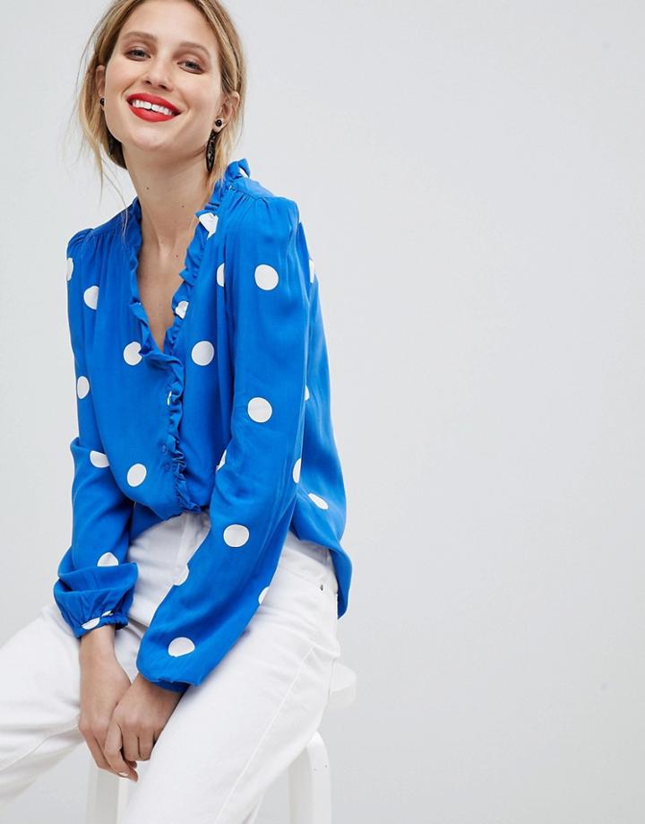 Mango Ruffle Polka Blouse - Blue