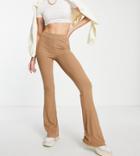 Vero Moda Tall Jersey Ribbed Flare Leggings In Tan-brown