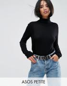 Asos Petite Sweater With Roll Neck And Rib Detail - Black