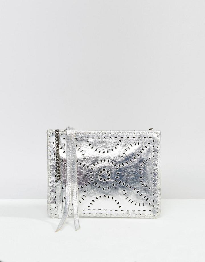 Cleobella Mexicana Tooled Leather Bag - Silver