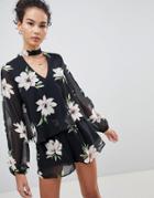 Gilli Floral Choker Neck Romper - Black