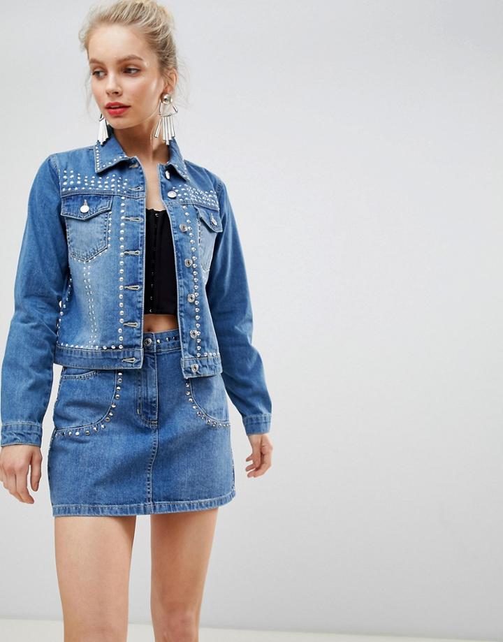 Parisian Studded Denim Jacket - Blue