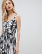 Hollister Gingham Romper With Lace Front - Multi