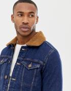 River Island Fleece Lined Denim Jacket In Blue - Blue