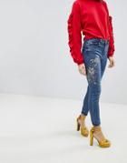 New Look Floral Embellished Skinny Jean - Blue